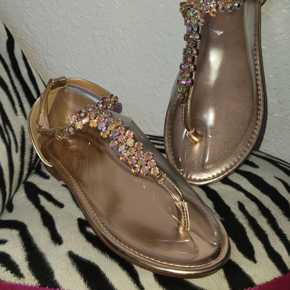 SBUP LS-03 ROSE GOLD & RHINESTONE SIZE 9 SANDALS